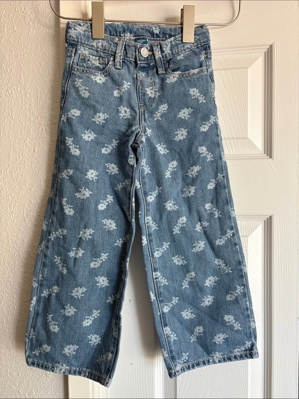 Old Navy Girls 5T Wide Leg Floral Print Jeans Adjustable Waist